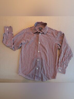 Chaps Boys Red & Navy Check Button-Up Long Sleeves Shirt Size Youth Medium 10/12